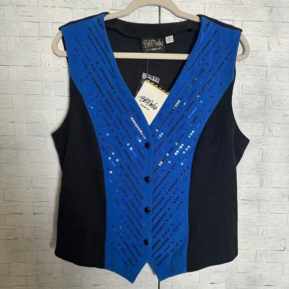 Bob Mackie women’s best blue black sequence art to wear vintage feminine - Picture 1 of 9